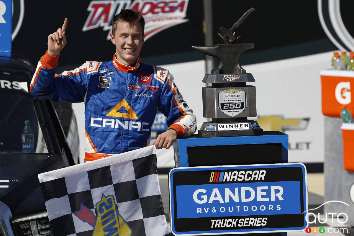 Raphaël Lessard après sa victoire lors de la course à Talladega, 2020